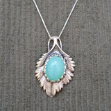 Chrysoprase Pendant, Natural Chrysoprase, Silver Leaf Pendant, Leaf Pendant, Vintage Pendant, Chrysoprase Necklace, 925 Silver, Chrysoprase