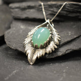 Chrysoprase Pendant, Natural Chrysoprase, Silver Leaf Pendant, Leaf Pendant, Vintage Pendant, Chrysoprase Necklace, 925 Silver, Chrysoprase