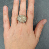Leaf Ring, Prehnite Ring, Natural Prehnite, May Birthstone, Unique Artistic Ring, Green Vintage Ring, Horizontal Ring, Solid Silver Ring