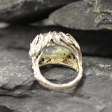 Leaf Ring, Prehnite Ring, Natural Prehnite, May Birthstone, Unique Artistic Ring, Green Vintage Ring, Horizontal Ring, Solid Silver Ring