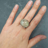 Leaf Ring, Prehnite Ring, Natural Prehnite, May Birthstone, Unique Artistic Ring, Green Vintage Ring, Horizontal Ring, Solid Silver Ring