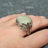 Leaf Ring, Prehnite Ring, Natural Prehnite, May Birthstone, Unique Artistic Ring, Green Vintage Ring, Horizontal Ring, Solid Silver Ring