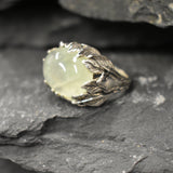 Leaf Ring, Prehnite Ring, Natural Prehnite, May Birthstone, Unique Artistic Ring, Green Vintage Ring, Horizontal Ring, Solid Silver Ring