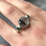 Rutilated Quartz Ring, Natural Quartz, Emerald Ring, Artistic Quartz Ring, Unique Quartz Ring, Vintage Ring, Silver Art Ring, Quartz Ring