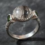 Rutilated Quartz Ring, Natural Quartz, Emerald Ring, Artistic Quartz Ring, Unique Quartz Ring, Vintage Ring, Silver Art Ring, Quartz Ring