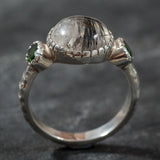 Rutilated Quartz Ring, Natural Quartz, Emerald Ring, Artistic Quartz Ring, Unique Quartz Ring, Vintage Ring, Silver Art Ring, Quartz Ring