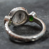 Rutilated Quartz Ring, Natural Quartz, Emerald Ring, Artistic Quartz Ring, Unique Quartz Ring, Vintage Ring, Silver Art Ring, Quartz Ring