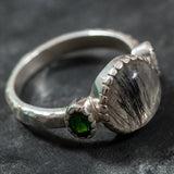 Rutilated Quartz Ring, Natural Quartz, Emerald Ring, Artistic Quartz Ring, Unique Quartz Ring, Vintage Ring, Silver Art Ring, Quartz Ring