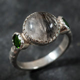 Rutilated Quartz Ring, Natural Quartz, Emerald Ring, Artistic Quartz Ring, Unique Quartz Ring, Vintage Ring, Silver Art Ring, Quartz Ring