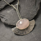 Rose Quartz Silver Necklace, Natural Rose Quartz Pendant, Long Silver Pendant, Pink Boho Necklace, Statement Pendant, Pink Gem Necklace