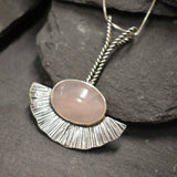 Rose Quartz Silver Necklace, Natural Rose Quartz Pendant, Long Silver Pendant, Pink Boho Necklace, Statement Pendant, Pink Gem Necklace