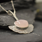 Rose Quartz Silver Necklace, Natural Rose Quartz Pendant, Long Silver Pendant, Pink Boho Necklace, Statement Pendant, Pink Gem Necklace