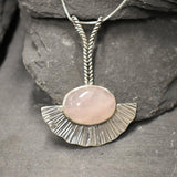 Rose Quartz Silver Necklace, Natural Rose Quartz Pendant, Long Silver Pendant, Pink Boho Necklace, Statement Pendant, Pink Gem Necklace