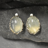 Prehnite Earrings, Leaf Earrings, Natural Prehnite, May Birthstone, Unique Earrings, Green Vintage Earrings, Solid Silver Earrings, Prehnite