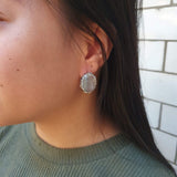 Prehnite Earrings, Leaf Earrings, Natural Prehnite, May Birthstone, Unique Earrings, Green Vintage Earrings, Solid Silver Earrings, Prehnite