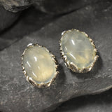 Prehnite Earrings, Leaf Earrings, Natural Prehnite, May Birthstone, Unique Earrings, Green Vintage Earrings, Solid Silver Earrings, Prehnite