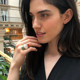 Mother of Pearl Ring, Natural Pearl Ring, Green Agate Ring, Silver Statement Ring, Natural Carnelian Ring, Multistone Ring, Rare by Adina
