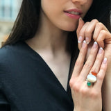 Mother of Pearl Ring, Natural Pearl Ring, Green Agate Ring, Silver Statement Ring, Natural Carnelian Ring, Multistone Ring, Rare by Adina