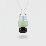 Three Stone Necklace, Moonstone Pendant, Natural Moonstone, June Birthstone, Long Pendant, Onyx Necklace, Statement Pendant, Rare By Adina