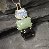 Three Stone Necklace, Moonstone Pendant, Natural Moonstone, June Birthstone, Long Pendant, Onyx Necklace, Statement Pendant, Rare By Adina