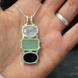 Three Stone Necklace, Moonstone Pendant, Natural Moonstone, June Birthstone, Long Pendant, Onyx Necklace, Statement Pendant, Rare By Adina