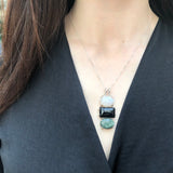 Three Stone Necklace, Moonstone Pendant, Natural Moonstone, June Birthstone, Long Pendant, Onyx Necklace, Statement Pendant, Rare By Adina