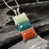 Rectangle Pendant, Agate Pendant, Aventurine Pendant, Carnelian Pendant, 3 Stone Pendant, Long Pendant, Multicolor Pendant, Silver Pendant