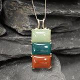 Rectangle Pendant, Agate Pendant, Aventurine Pendant, Carnelian Pendant, 3 Stone Pendant, Long Pendant, Multicolor Pendant, Silver Pendant