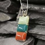 Rectangle Pendant, Agate Pendant, Aventurine Pendant, Carnelian Pendant, 3 Stone Pendant, Long Pendant, Multicolor Pendant, Silver Pendant