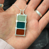 Rectangle Pendant, Agate Pendant, Aventurine Pendant, Carnelian Pendant, 3 Stone Pendant, Long Pendant, Multicolor Pendant, Silver Pendant