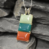 Rectangle Pendant, Agate Pendant, Aventurine Pendant, Carnelian Pendant, 3 Stone Pendant, Long Pendant, Multicolor Pendant, Silver Pendant