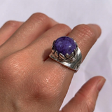 Charoite Ring, Natural Charoite, Round Ring, Statement Ring, Purple Stone Ring, Vintage Ring, Purple Ring, 925 Silver Ring, Charoite