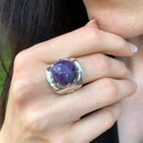 Charoite Ring, Natural Charoite, Round Ring, Statement Ring, Purple Stone Ring, Vintage Ring, Purple Ring, 925 Silver Ring, Charoite