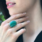 Malachite Ring, Natural Malachite, Large Oval Ring, Statement Ring, Green Ring, Bohemian Ring, Massive Ring, Long Ring, Solid Silver Ring