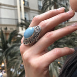 Aquamarine Ring, Natural Aquamarine, Antique Ring, March Birthstone, Large Aquamarine Ring, March Ring, Blue Vintage Ring, Solid Silver Ring