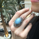 Aquamarine Ring, Natural Aquamarine, Antique Ring, March Birthstone, Large Aquamarine Ring, March Ring, Blue Vintage Ring, Solid Silver Ring