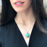 Chrysoprase Pendant, Natural Chrysoprase, May Birthstone, Round Pendant, Large Pendant, Vintage Pendant, Green Pendant, Solid Silver Pendant