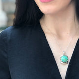 Chrysoprase Pendant, Natural Chrysoprase, May Birthstone, Round Pendant, Large Pendant, Vintage Pendant, Green Pendant, Solid Silver Pendant