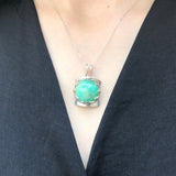 Chrysoprase Pendant, Natural Chrysoprase, May Birthstone, Round Pendant, Large Pendant, Vintage Pendant, Green Pendant, Solid Silver Pendant