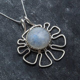 Moonstone Necklace, Natural Moonstone Pendant, June Birthstone, Large Flower Necklace, Statement Pendant, Boho Necklace, Rare By Adina
