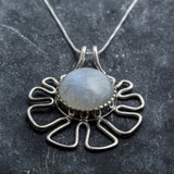 Moonstone Necklace, Natural Moonstone Pendant, June Birthstone, Large Flower Necklace, Statement Pendant, Boho Necklace, Rare By Adina
