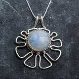 Moonstone Necklace, Natural Moonstone Pendant, June Birthstone, Large Flower Necklace, Statement Pendant, Boho Necklace, Rare By Adina