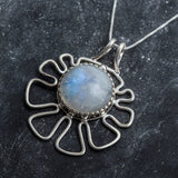Moonstone Necklace, Natural Moonstone Pendant, June Birthstone, Large Flower Necklace, Statement Pendant, Boho Necklace, Rare By Adina