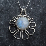 Moonstone Necklace, Natural Moonstone Pendant, June Birthstone, Large Flower Necklace, Statement Pendant, Boho Necklace, Rare By Adina