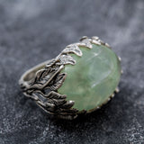 Prehnite Ring, Natural Prehnite, Leaf Ring, Statement Ring, Vine Ring, Large Prehnite, Artistic Ring, Artisan Ring, Unique Silver Ring