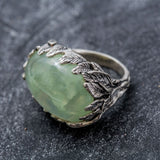 Prehnite Ring, Natural Prehnite, Leaf Ring, Statement Ring, Vine Ring, Large Prehnite, Artistic Ring, Artisan Ring, Unique Silver Ring