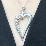 Silver Heart Pendant, Solid Silver Pendant, Long Pendant, Statement Pendant, Big Heart Pendant, Artistic Pendant, Artisan Heart, Love Symbol