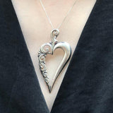 Silver Heart Pendant, Solid Silver Pendant, Long Pendant, Statement Pendant, Big Heart Pendant, Artistic Pendant, Artisan Heart, Love Symbol