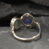 Multistone Ring, Larimar Ring, Tanzanite Ring, Silver Flower Ring, Natural Larimar Ring, Blue Tanzanite Ring, Unique Stone Ring, Silver Ring