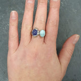 Multistone Ring, Larimar Ring, Tanzanite Ring, Silver Flower Ring, Natural Larimar Ring, Blue Tanzanite Ring, Unique Stone Ring, Silver Ring